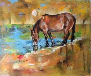 La Charca, caballo bebiendo agua