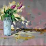 Jarron azul y flores Oleo sobre lienzo 40 x 60 cm