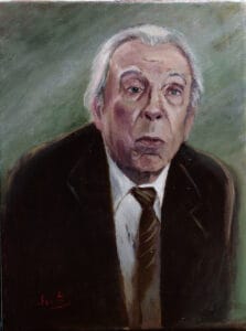 Jorge Luis Borges (escritor argentino) premio Nobel oleo sobre lienzo