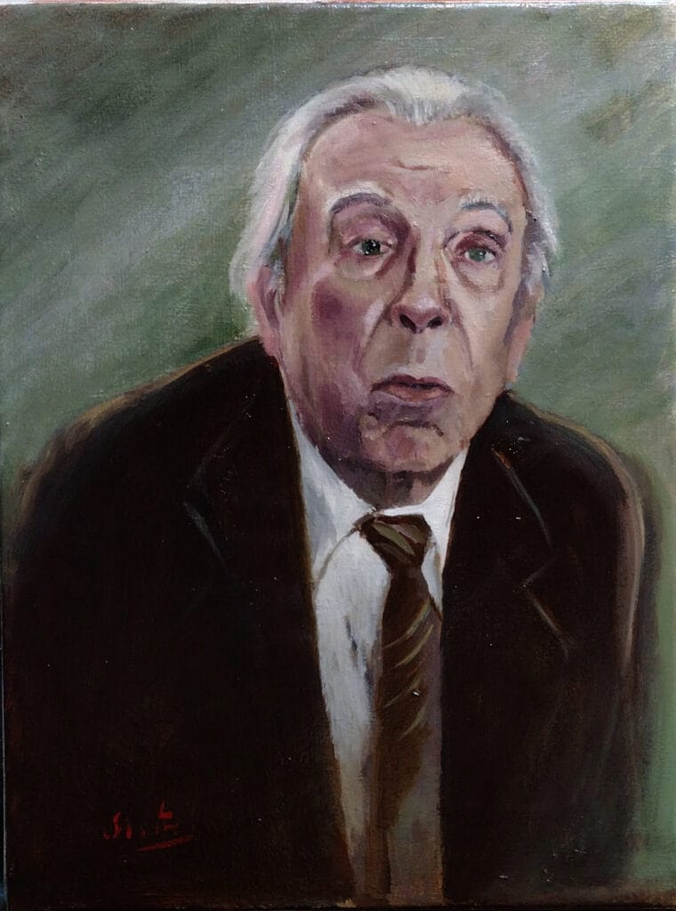 Jorge Luis Borges (escritor argentino) premio Nobel oleo sobre lienzo