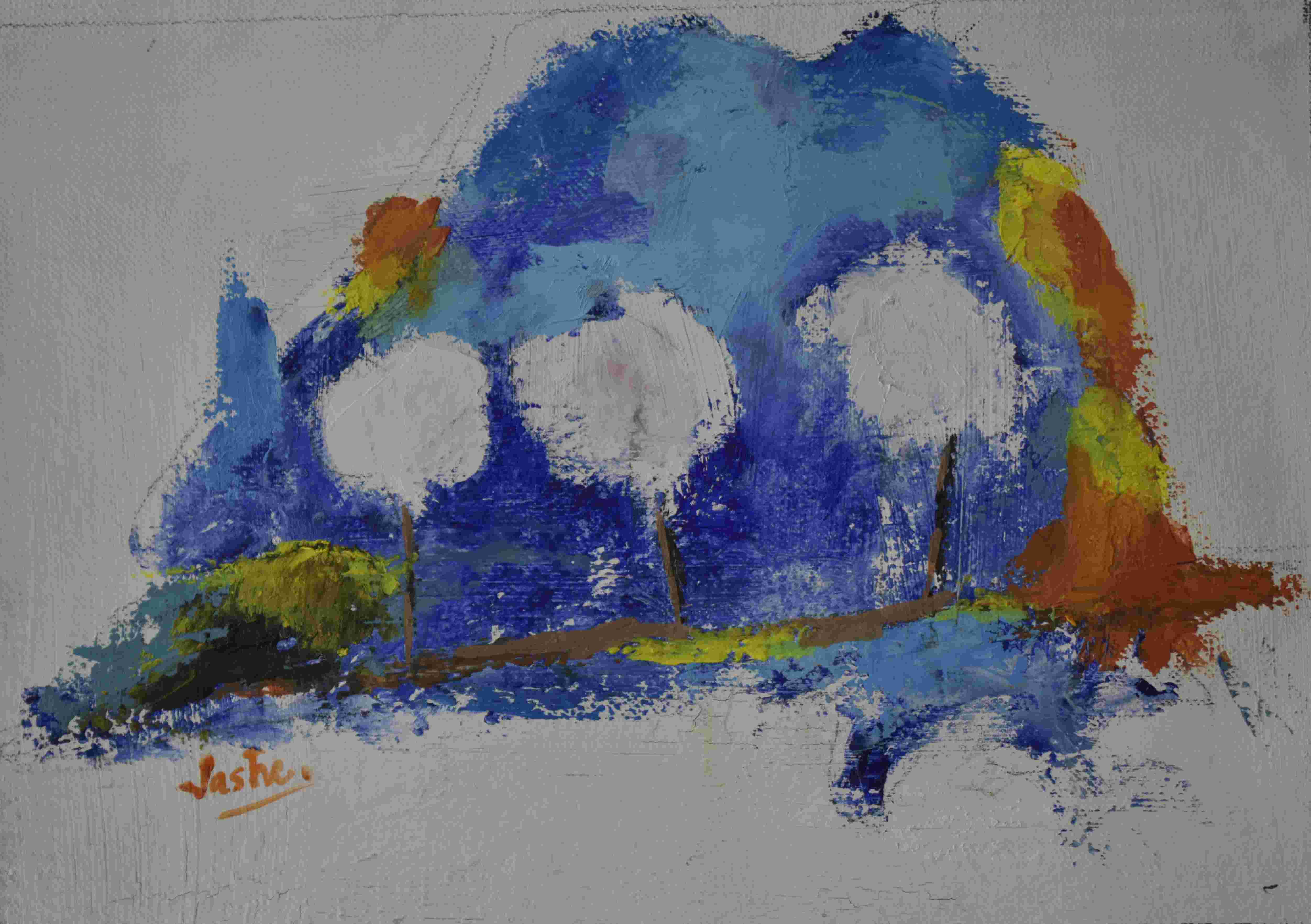 Arboles en azzul oleo sobre lienzo 20 x 30 cm