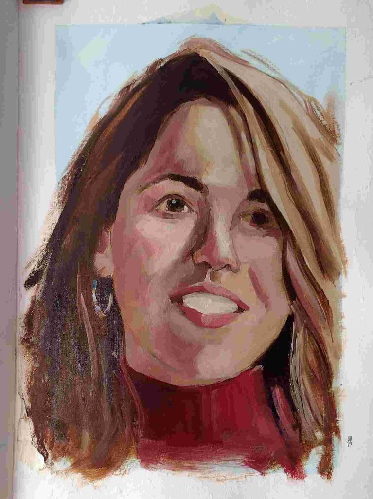 Natalia, boceto, oleo sobre papel