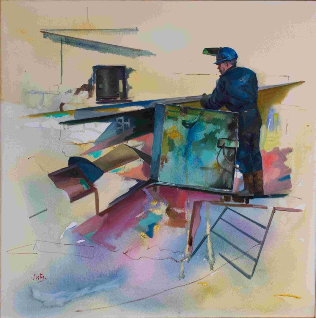 el soldador es una pintura al oleo de 80 x 80 cm