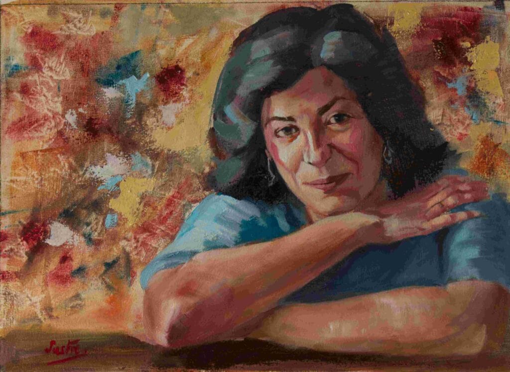 Almudena Grandes (escritora) oleo sobre lienzo 30 x 40 cm