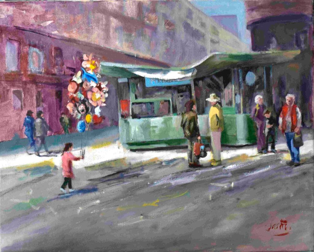 La niña de los globos, oleo sobre lienzo 40 x 50 cm