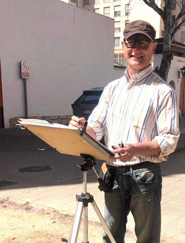 Antonio Sastre pintando en la calle