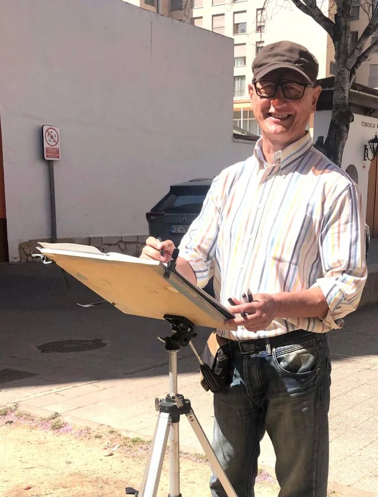 Antonio Sastre pintando en la calle